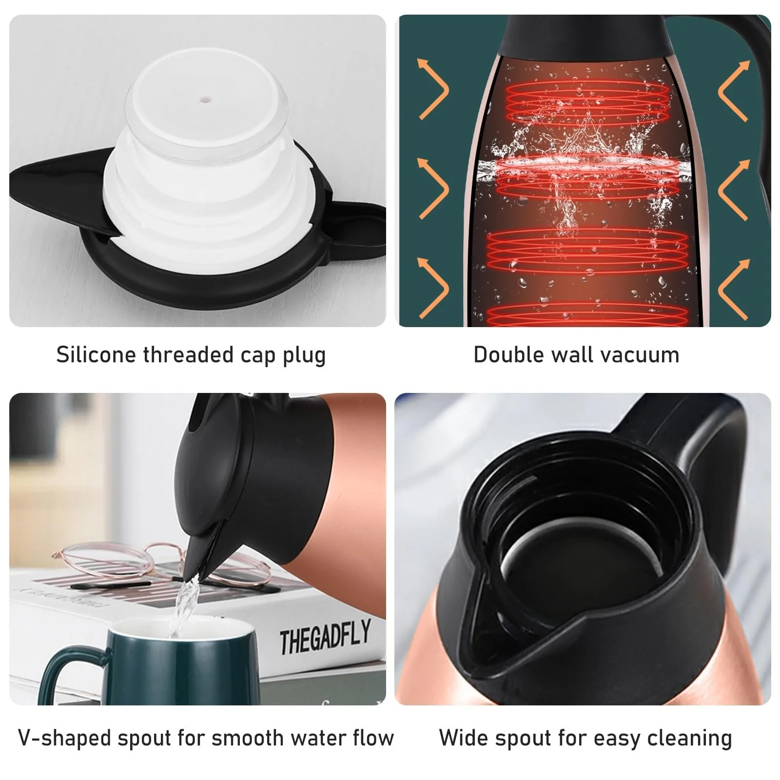 Термос-кавник з нержавіючої сталі 2 л, рожевий, фото №7