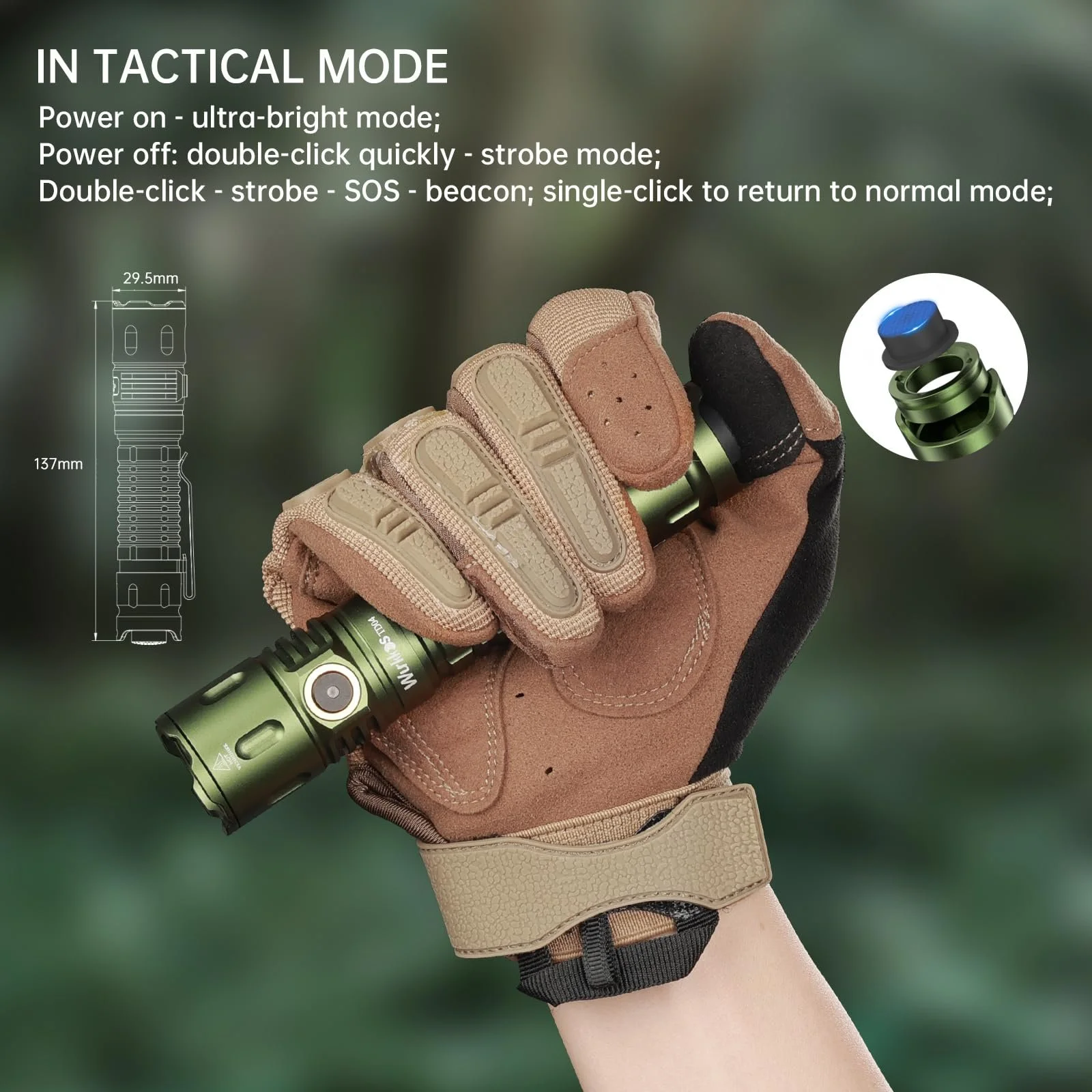 Тактический фонарь Wurkkos TD04 3000 люмен LED перезаряжаемый чрезвычайно яркий LED фонарь с тактическим переключателем EDC 8 режимов IP68 водонепроницаемый, фото №4