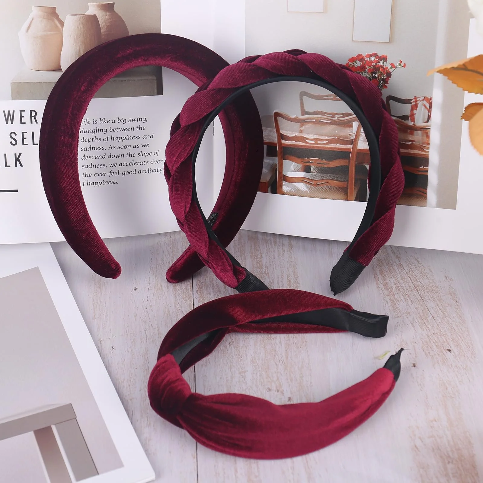Обруч бархатный elthmpr Braided Красный Набор 3 шт, фото №4