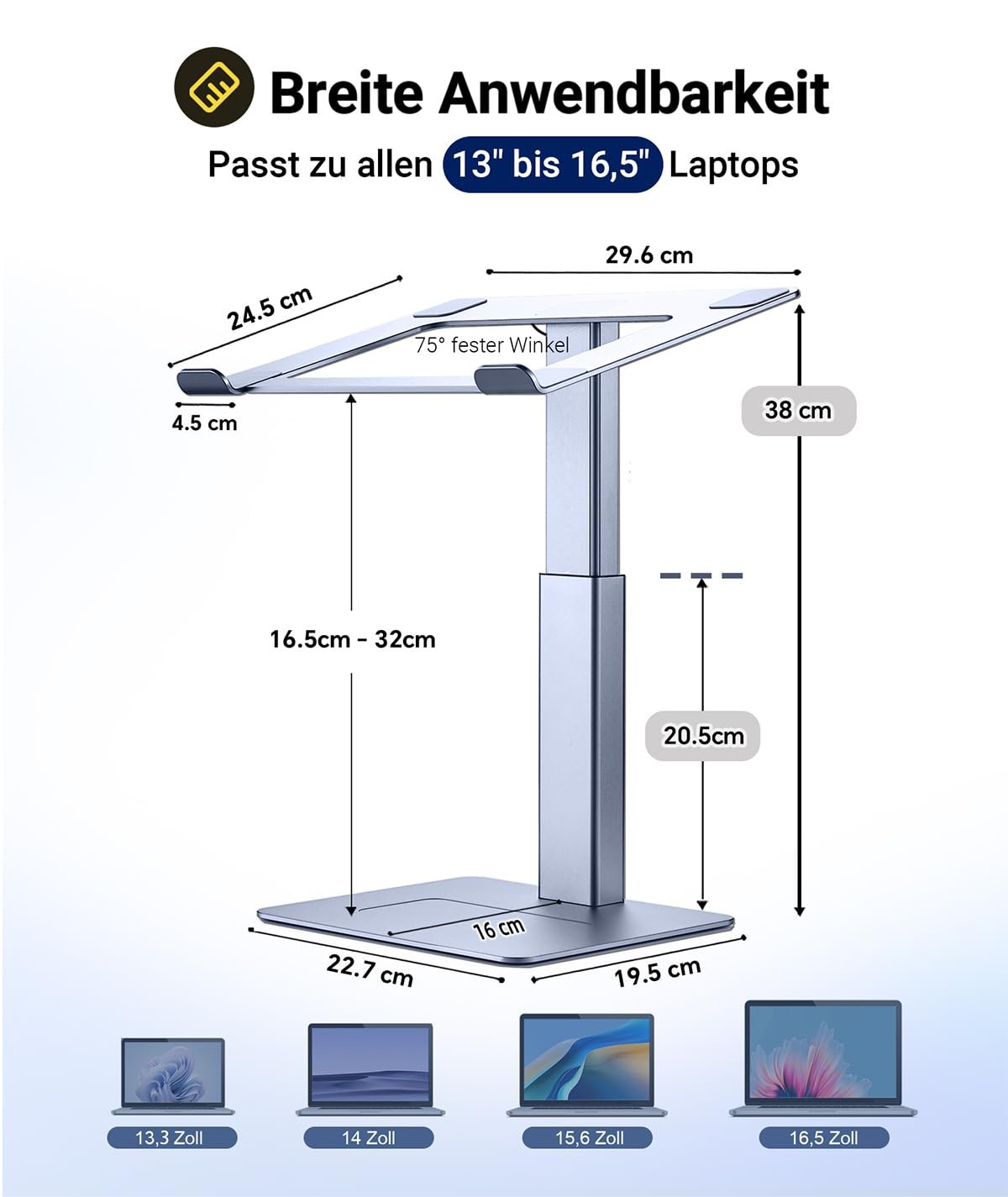 Подставка для ноутбука с регулировкой высоты, подставка для ноутбука для стола, стоя, подставка для DJ-ноутбука, компактная альтернатива стоячему столу, подходит для MacBook и всех ноутбуков 13 - 16,5 дюймов, серебристая, фото №7