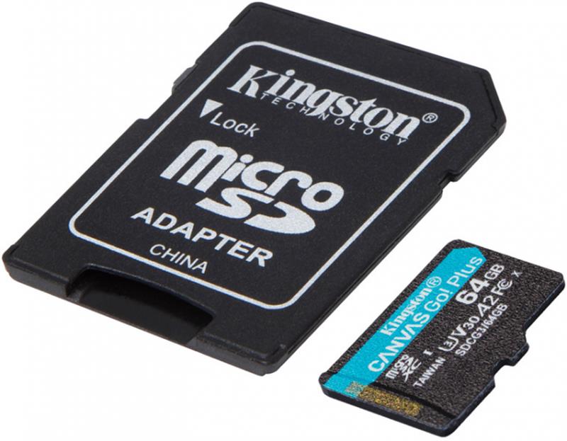 Карта памяти MicroSDXC 64GB UHS-I/U3 Class 10 Kingston Canvas Go! Plus R170/W70MB/s + SD-адаптер SDCG3/64GB, фото №2