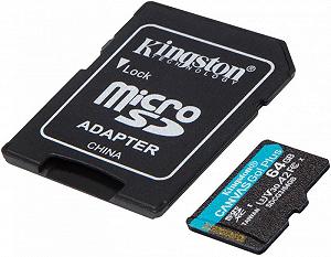 Карта памяти MicroSDXC 64GB UHS-I/U3 Class 10 Kingston Canvas Go! Plus R170/W70MB/s + SD-адаптер SDCG3/64GB