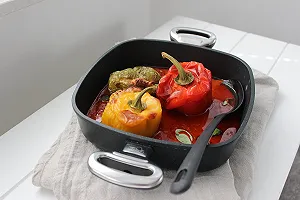 Противень для запекания квадратный 28 x 28 x 7 см Литой алюминий Черный synthetic.ua - Фото 1