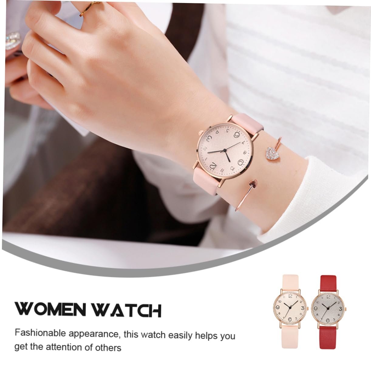 Наручные часы PartyKindom 2 шт. Кварцевые С браслетом PU и бежевым, фото №8