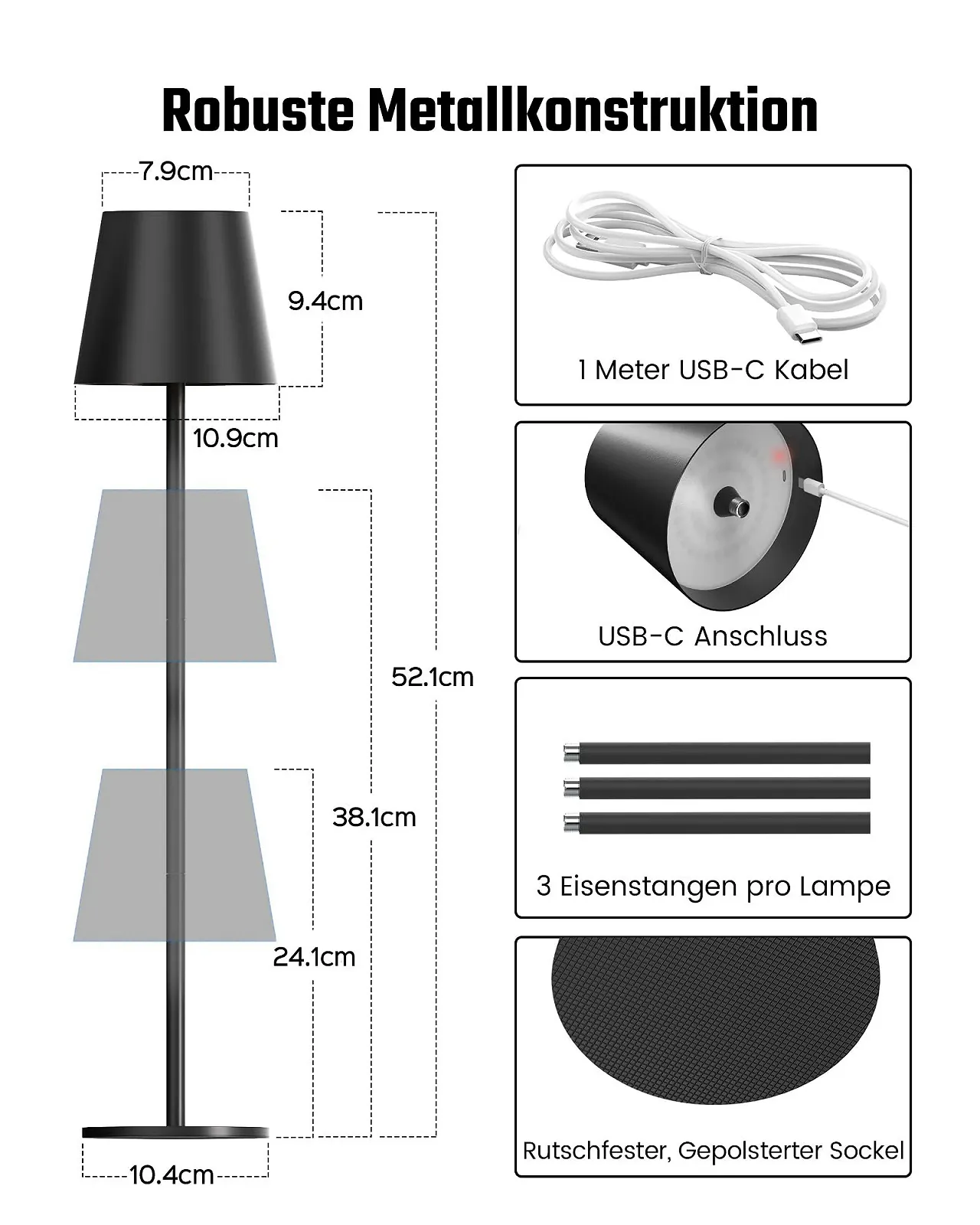 Настільна лампа LED акумуляторна 5000 мАг регульована за висотою 2 шт. Золото, фото №7