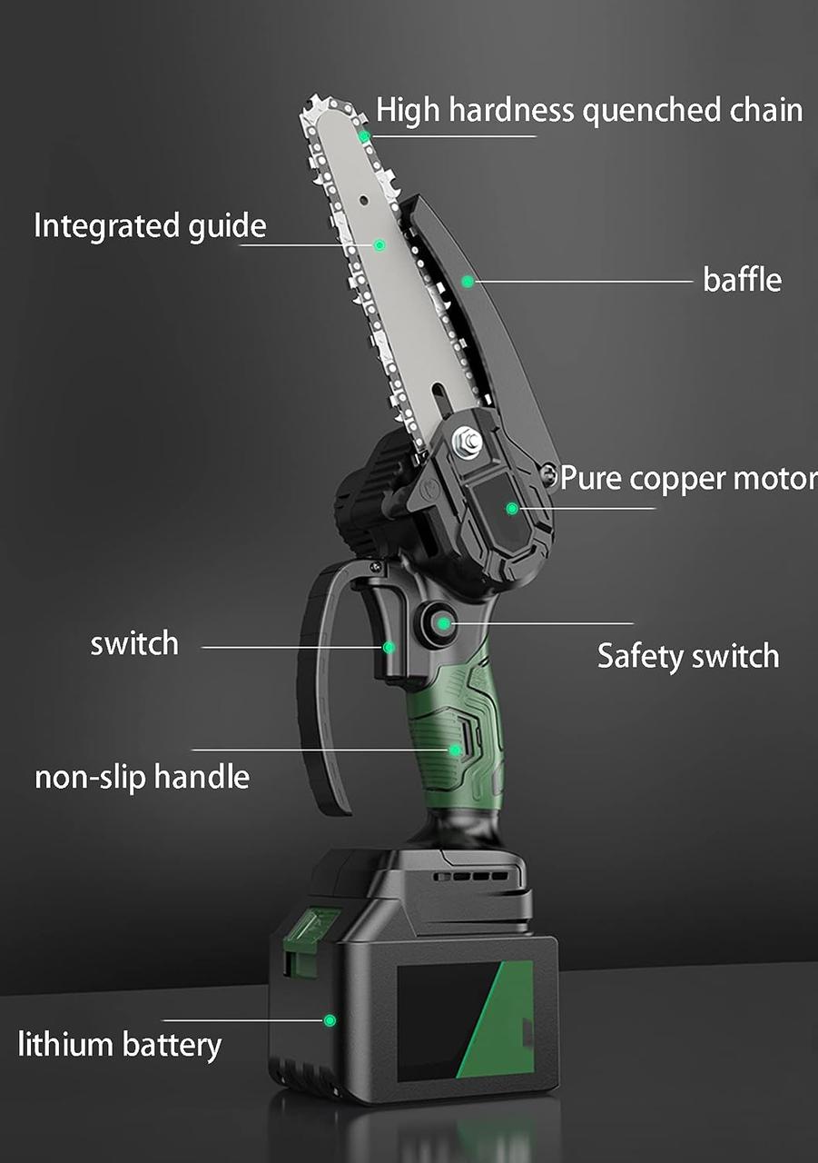 Аккумуляторная цепная пила Tanzu Шина 4 дюйма 1 аккумулятор 2 цепи, фото №10