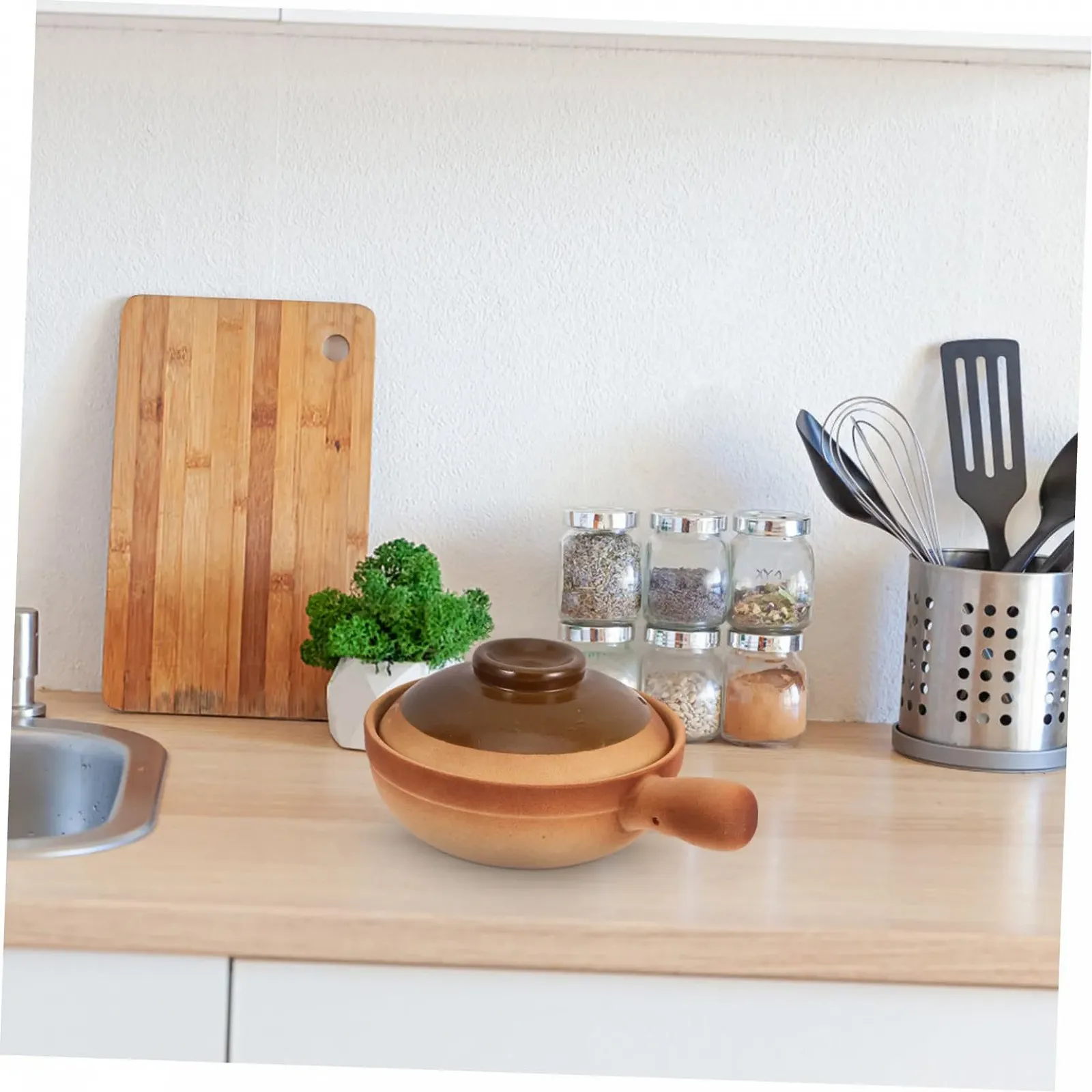 Глиняний горщик керамічний з бічною ручкою та кришкою 850 мл Традиційний, фото №5