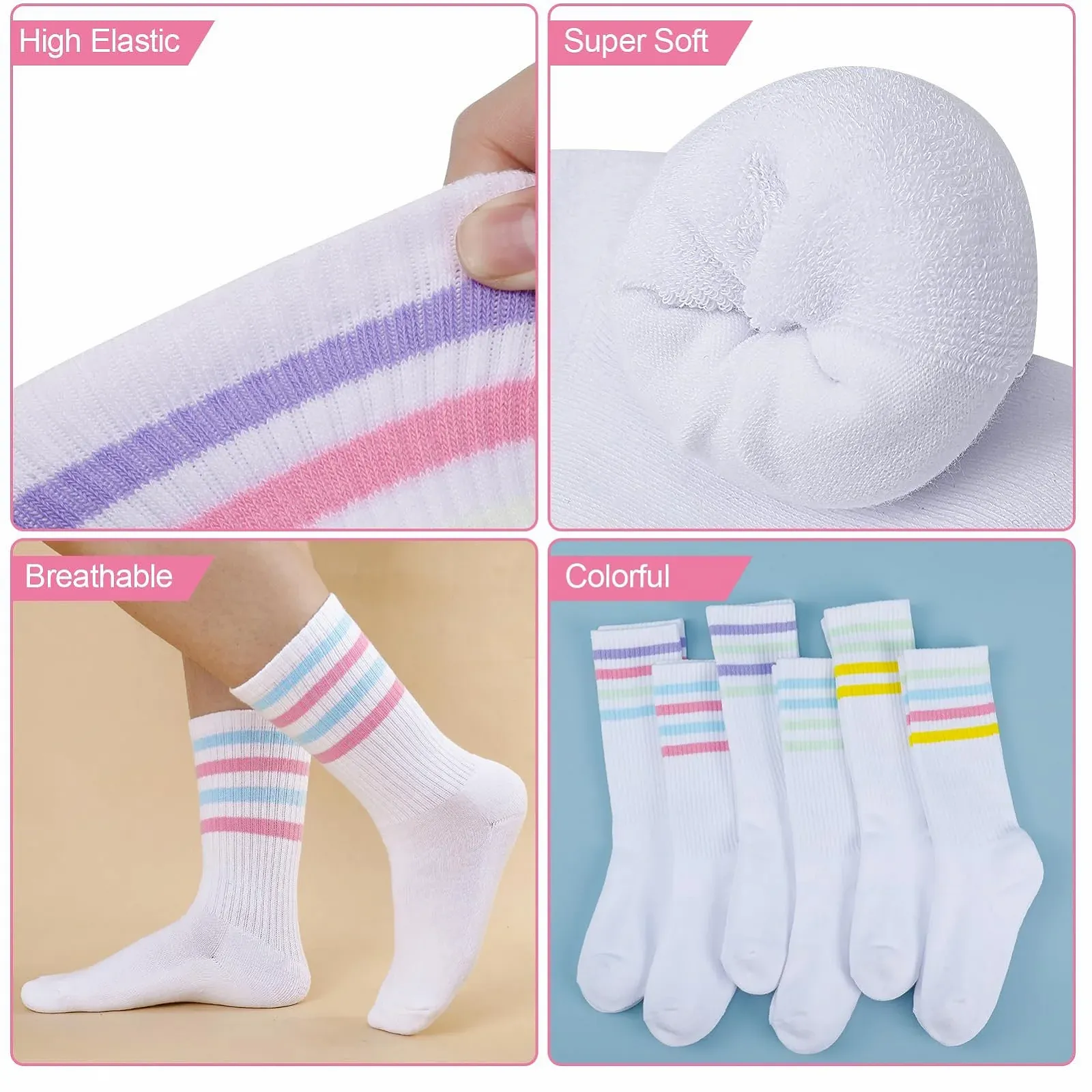Носки теннисные Женские Носки Хлопковые Носки 36-42 Дышащие Спортивные Носки Белые Ретро Носки-следы 6 пар, фото №3