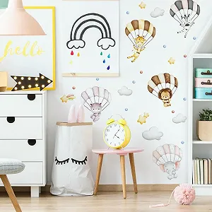Наклейка на стену Creative Small Animal Parachute Самоклеящаяся Животные на парашюте synthetic.ua - Фото 1