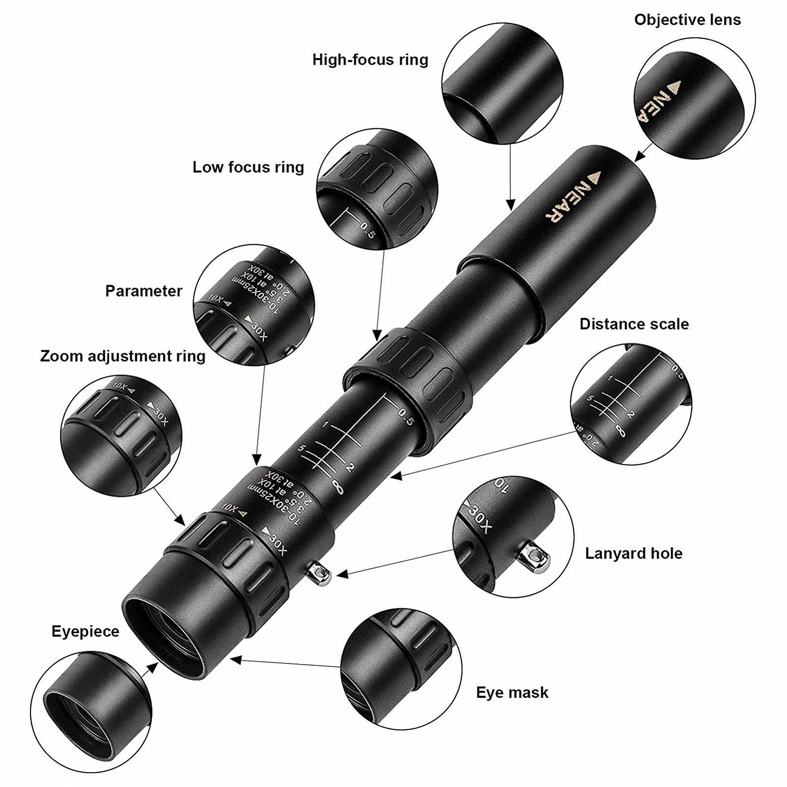 Монокуляр MRKU Mini mit Smartphone-Stativ verstellbarer optischer Zoom 10–300x25, фото №3