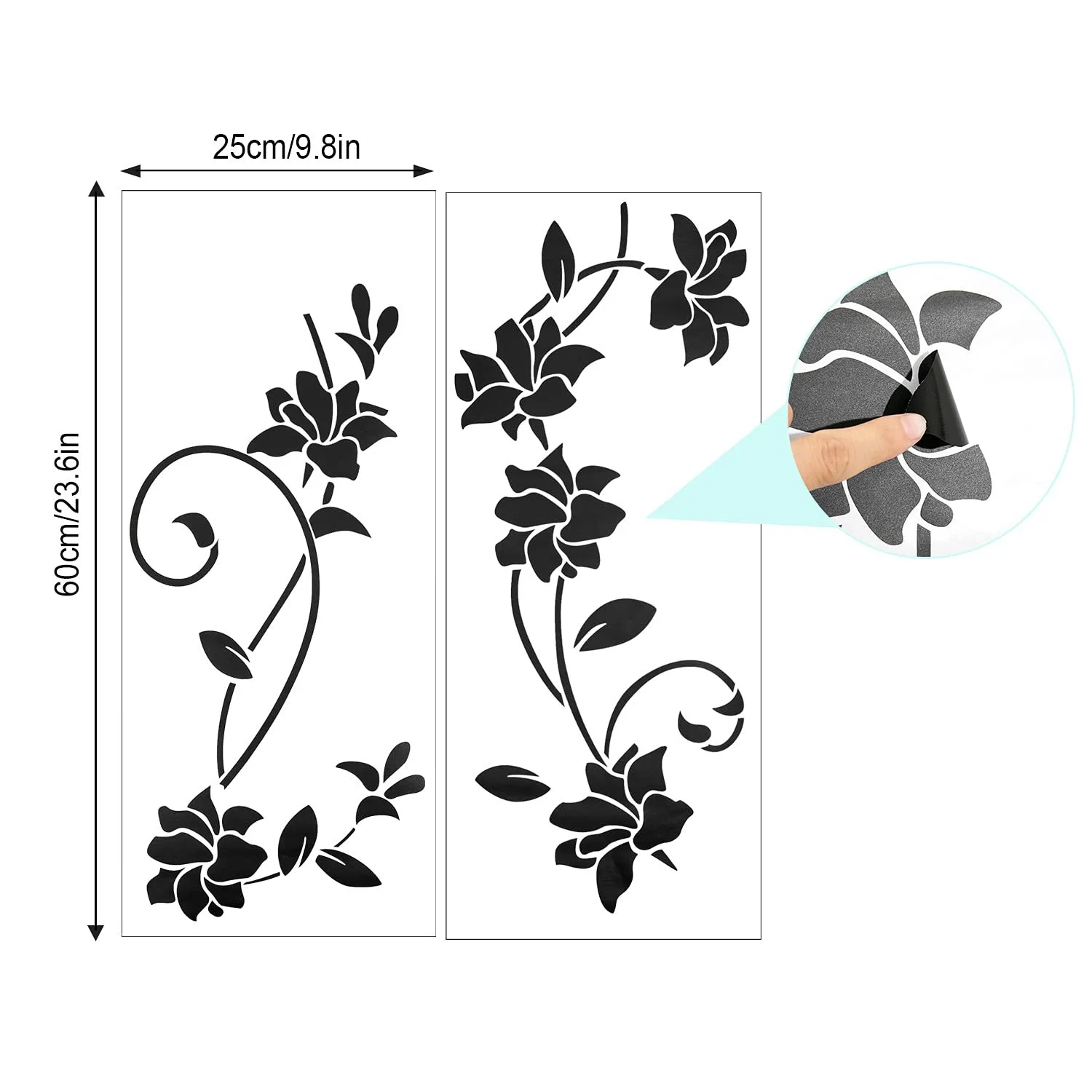 Наклейка на стіну Квітковий орнамент 2 штуки 30 x 105 см Чорна, фото №3
