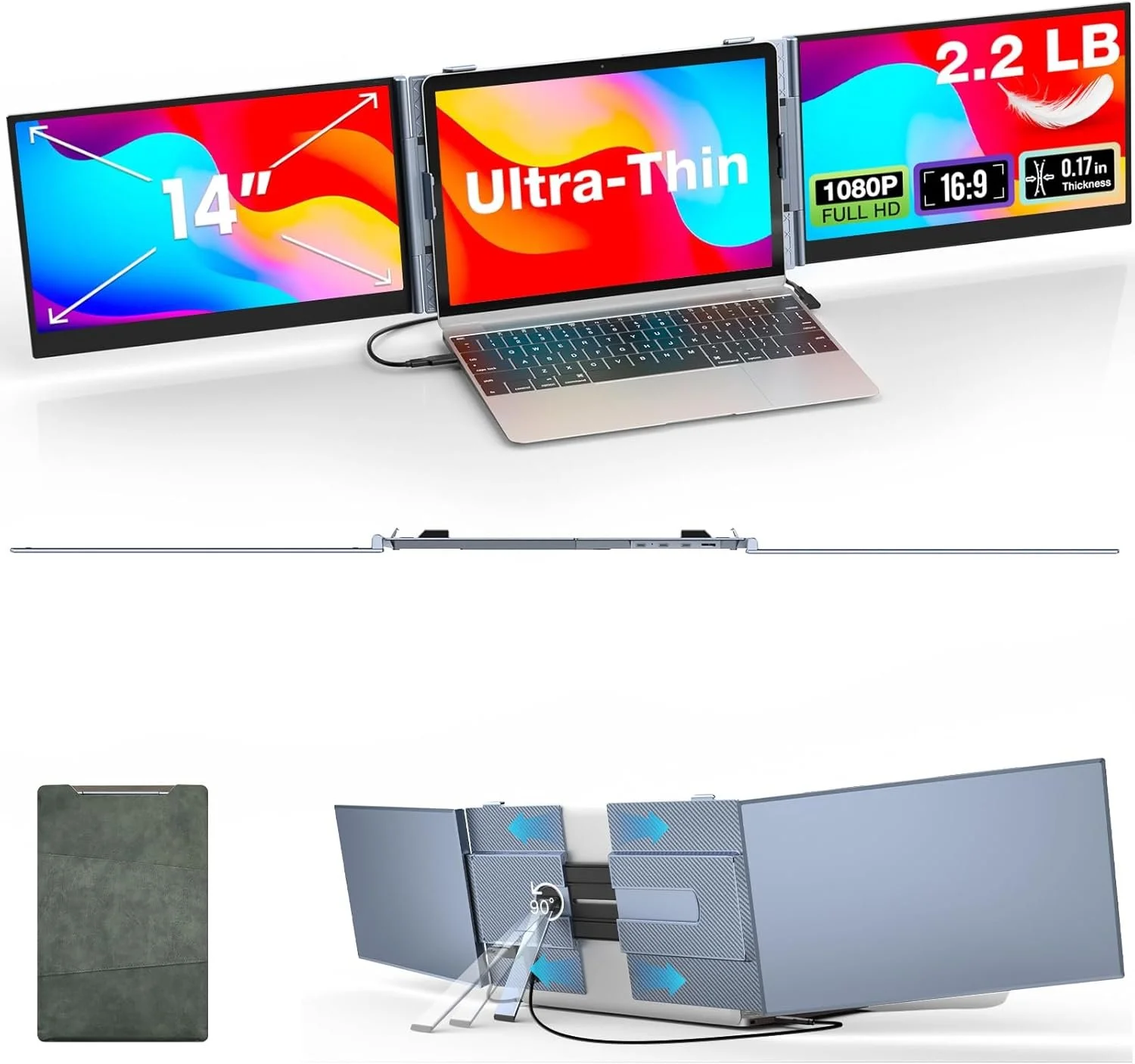 Монітор портативний потрійний 14" Kwumsy S8 ProFull HD LCD 60 Гц, фото №1