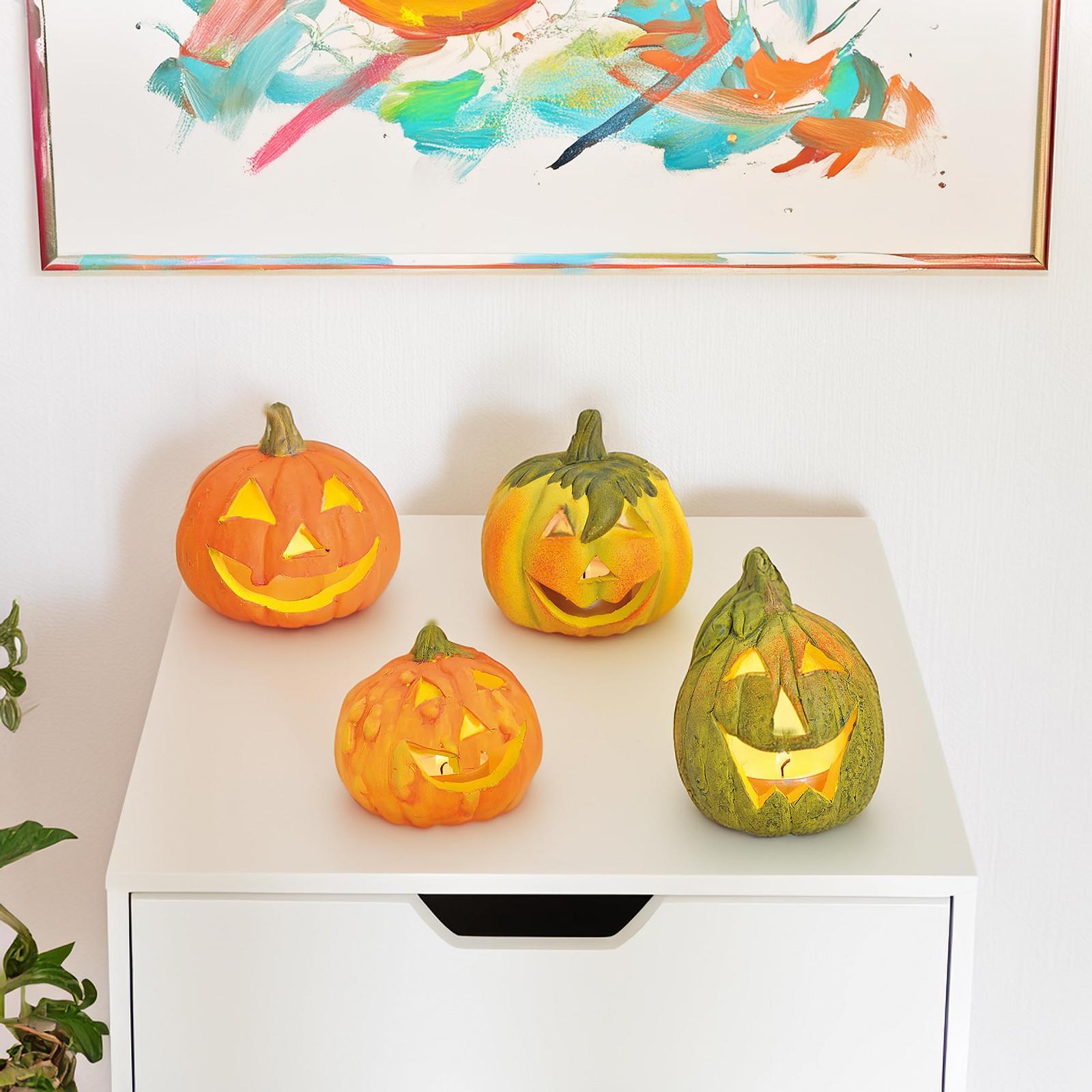 Підсвічник Clay Pumpkin Autumn Decoration Tea Light Holder Набір з 4 діаметром 8 см Halloween Lantern для внутрішнього і зовнішнього використання Candlestick Table Decoration Pumpkin Decorative Lantern Small, фото №6