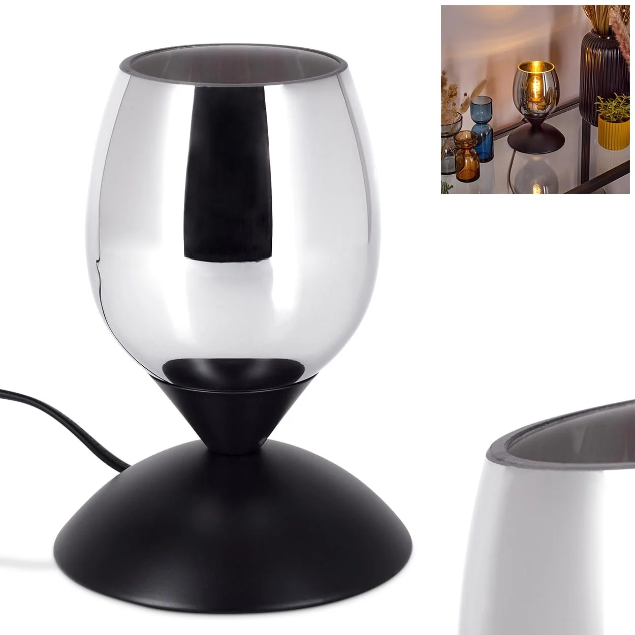 Настільна лампа Verfidelas Метал/Скло E14 17 см Чорна/Хром/Димчаста, фото №1