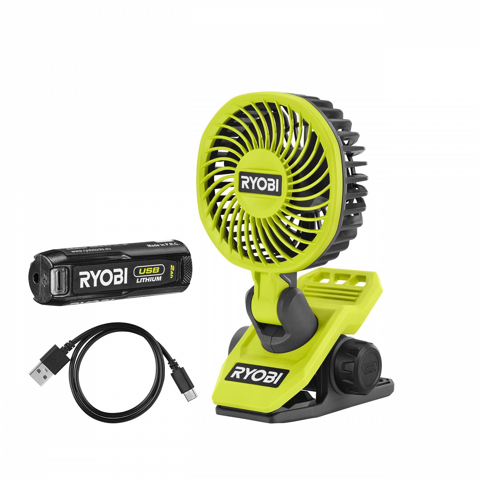 Вентилятор Ryobi USB-LITHIUM RCF4-120G з кліпсою, 4V, поворотний на 325° та обертовий на 180°, фото №1