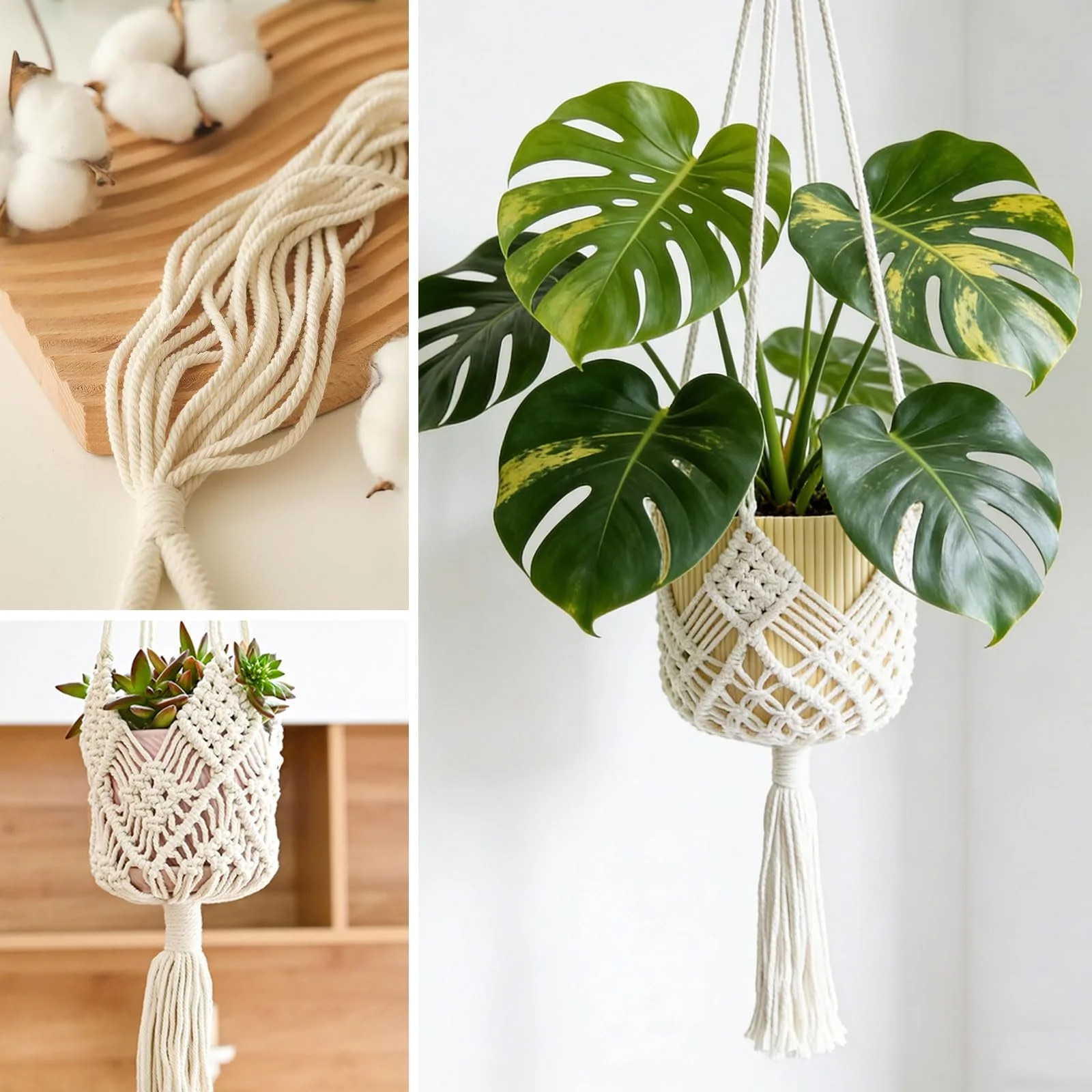 Подвесная корзина 2 шт. Макраме Для горшков до 20 см Бохо, фото №4