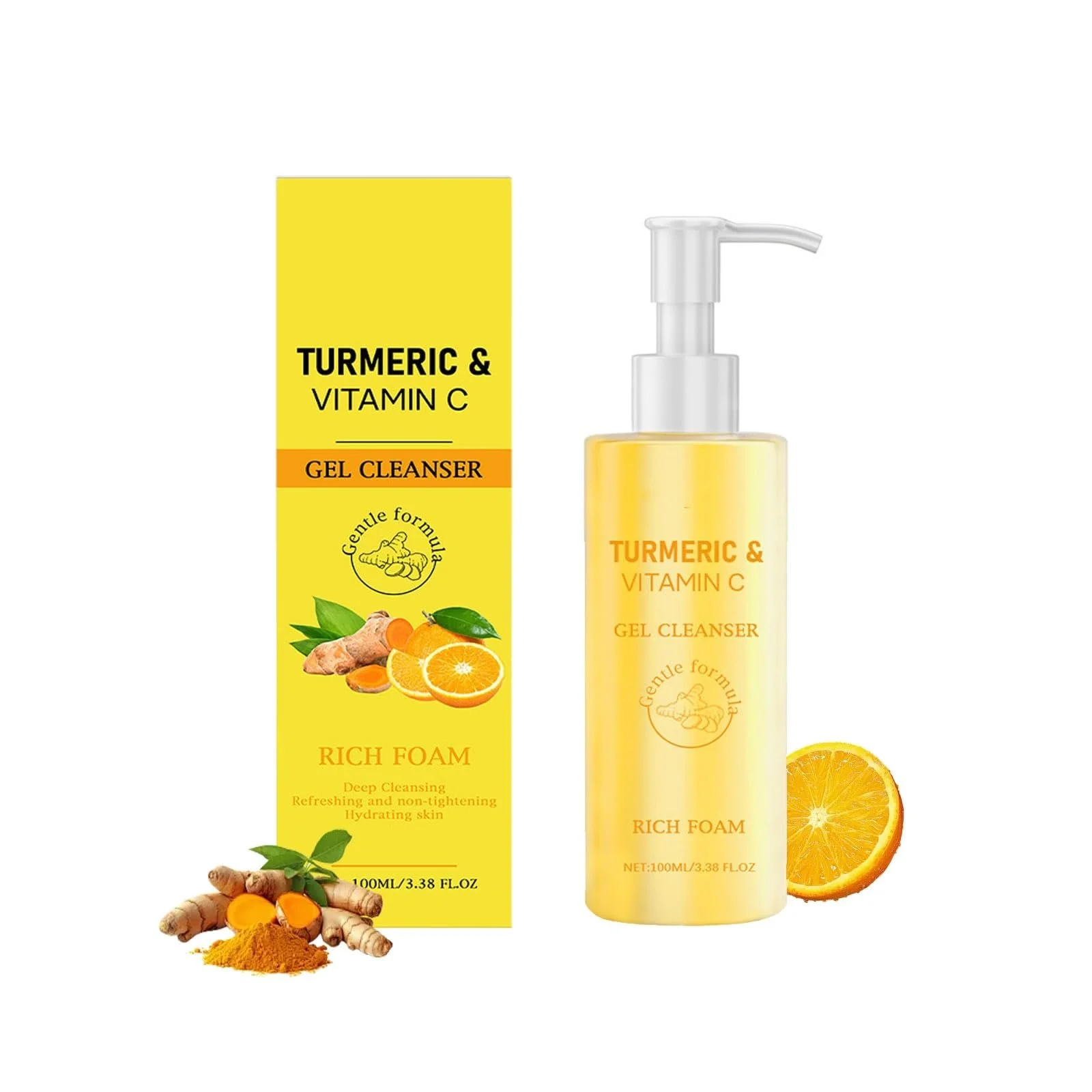 Гель для умывания Куркума и Витамин C, гель для лица с куркумой для сияющей кожи, натуральное отшелушивание против старения, средство для умывания лица, глубокое очищение, отшелушивание и сужение пор для всех типов кожи, фото №1