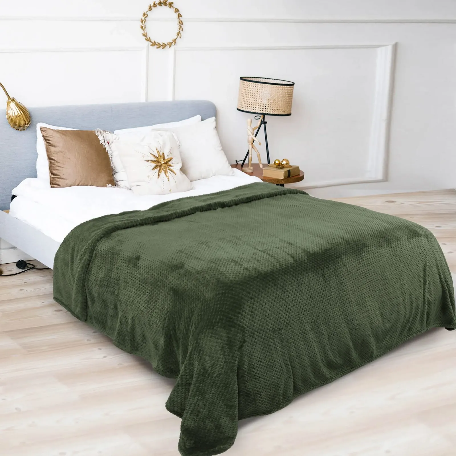 Покрывало Флисовое sourcing map Фланелевое Оливково-зеленое, фото №2