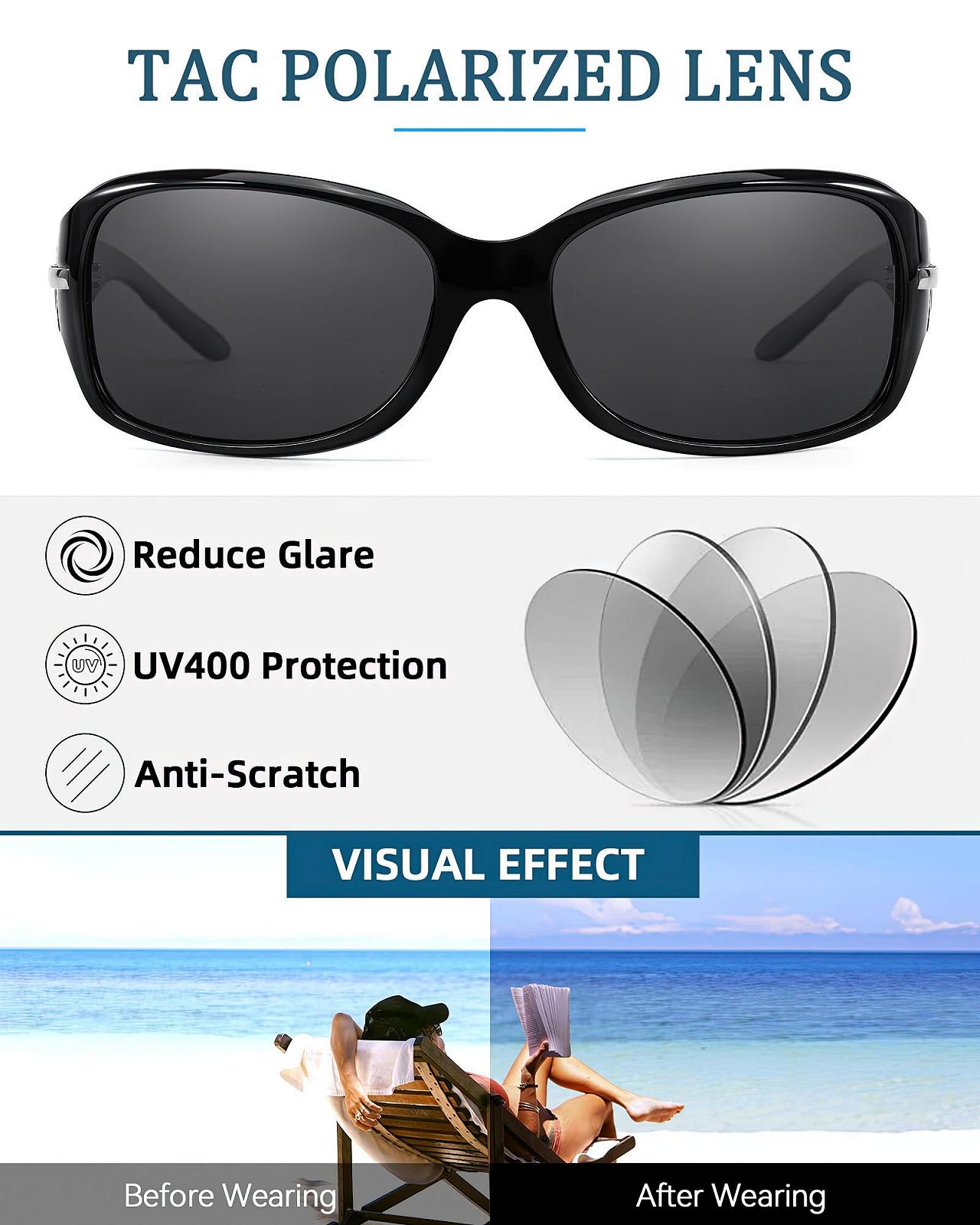 Сонцезахисні окуляри LVIOE Жіночі Поляризовані Вінтажні Великі Обгортаючі Дизайнерські з UV400 Захистом, фото №6