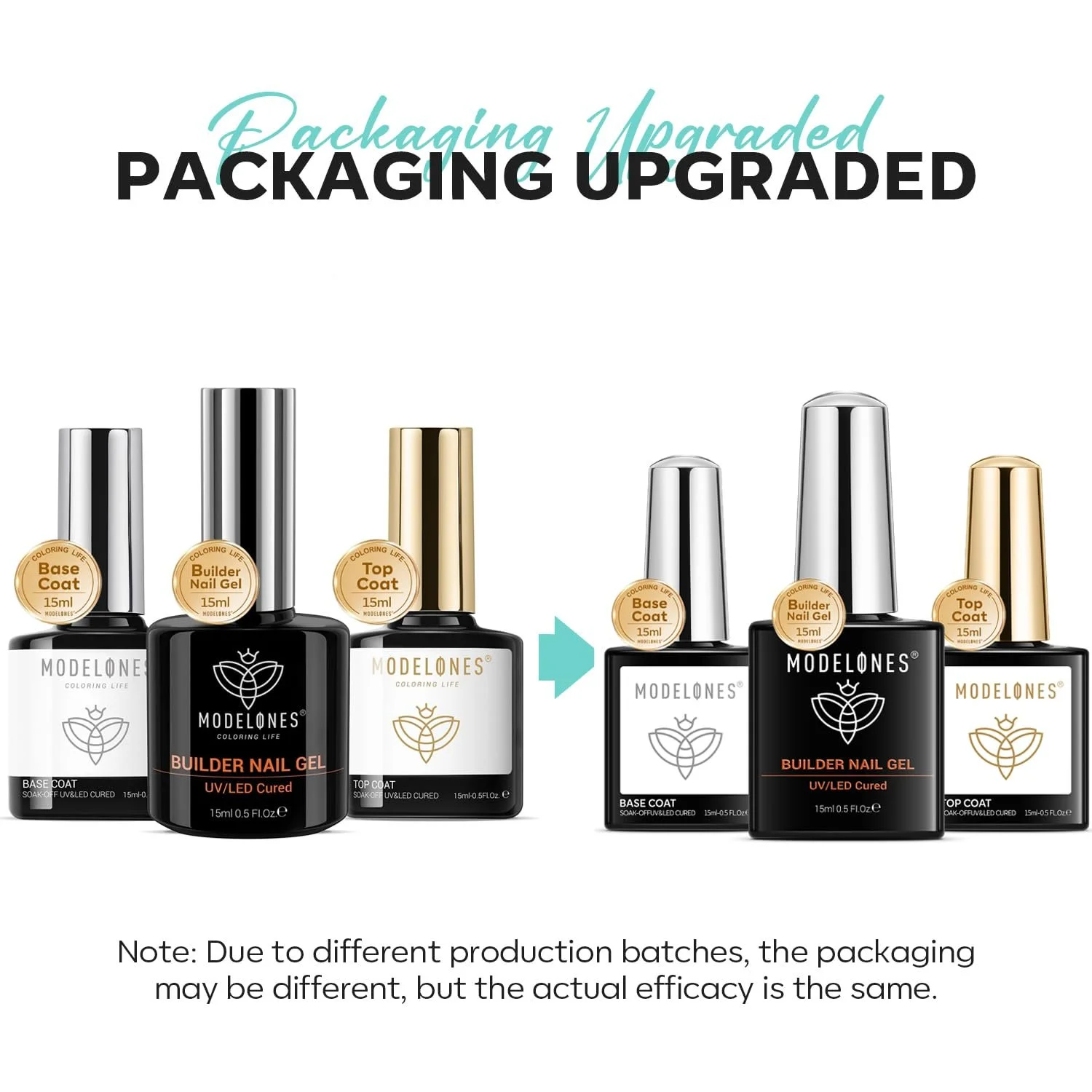 Гель для нарощування нігтів Modelones 8 в 1 - Набір нюдової рожевої бази та верхнього покриття 3 x 15 мл, фото №6