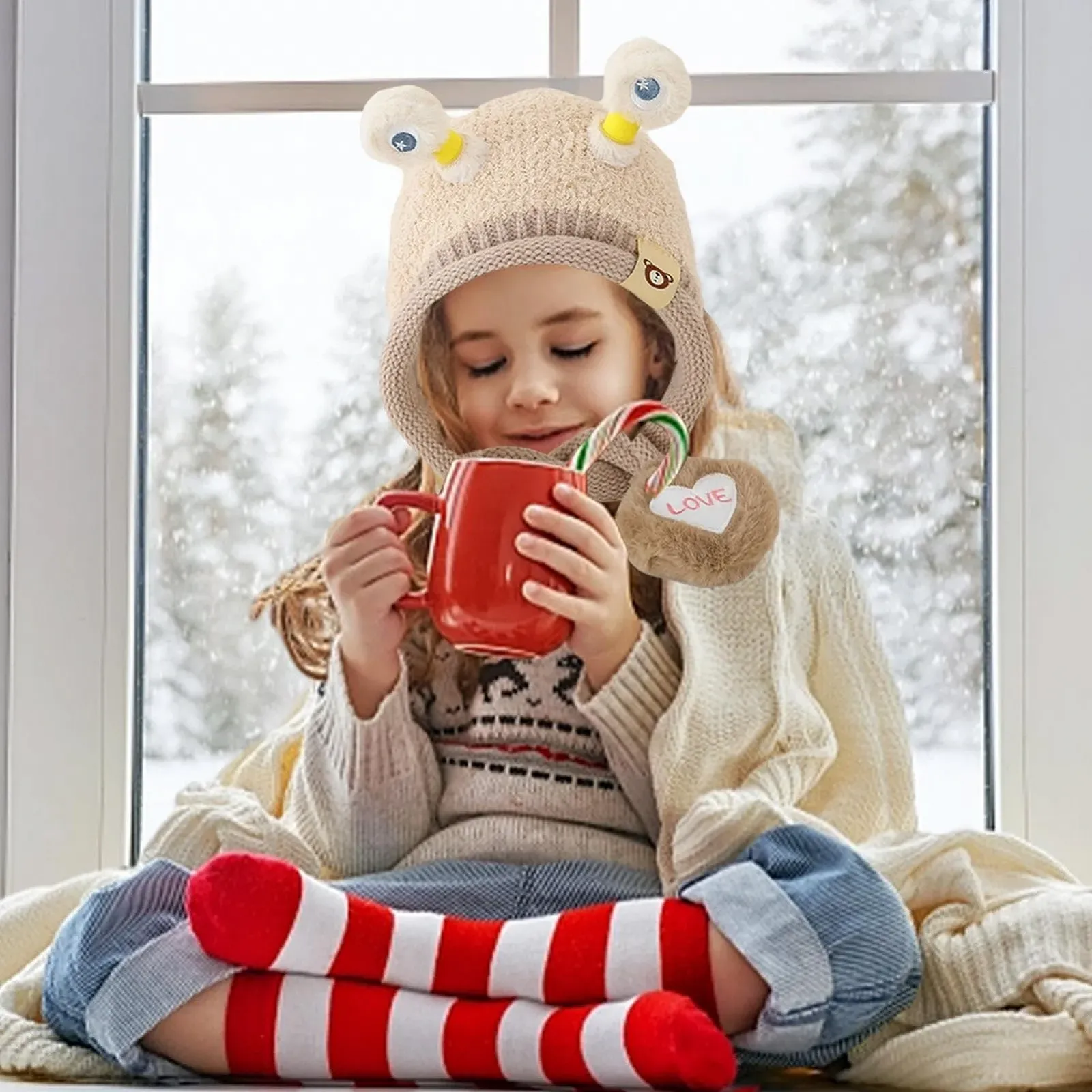 Вязана шапка Frosch дитяча зимова з вушками, фото №3