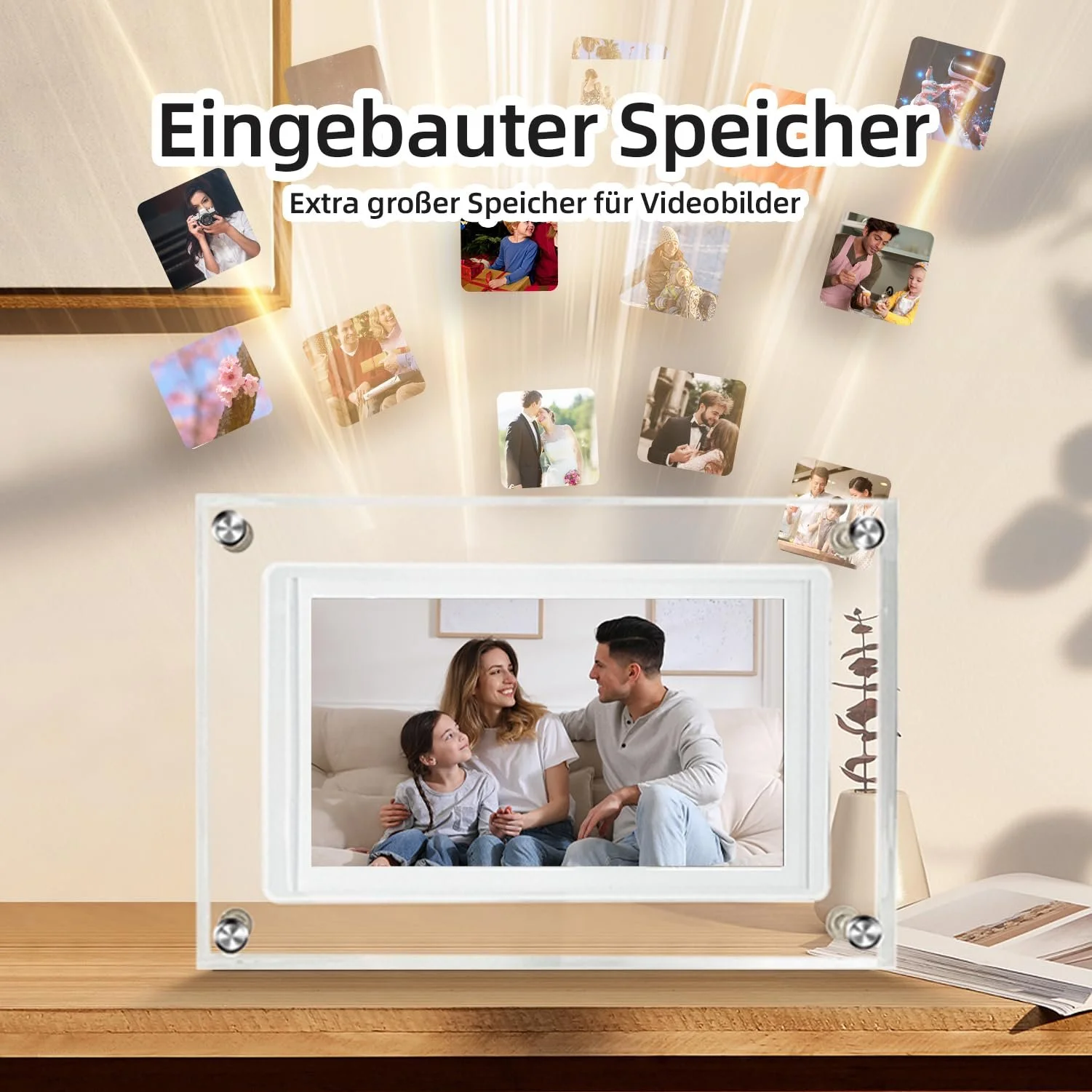 Цифровая фоторамка 5 дюймов Acrylic HD Touchscreen 32 GB Автоматический поворот Frameo App, фото №7