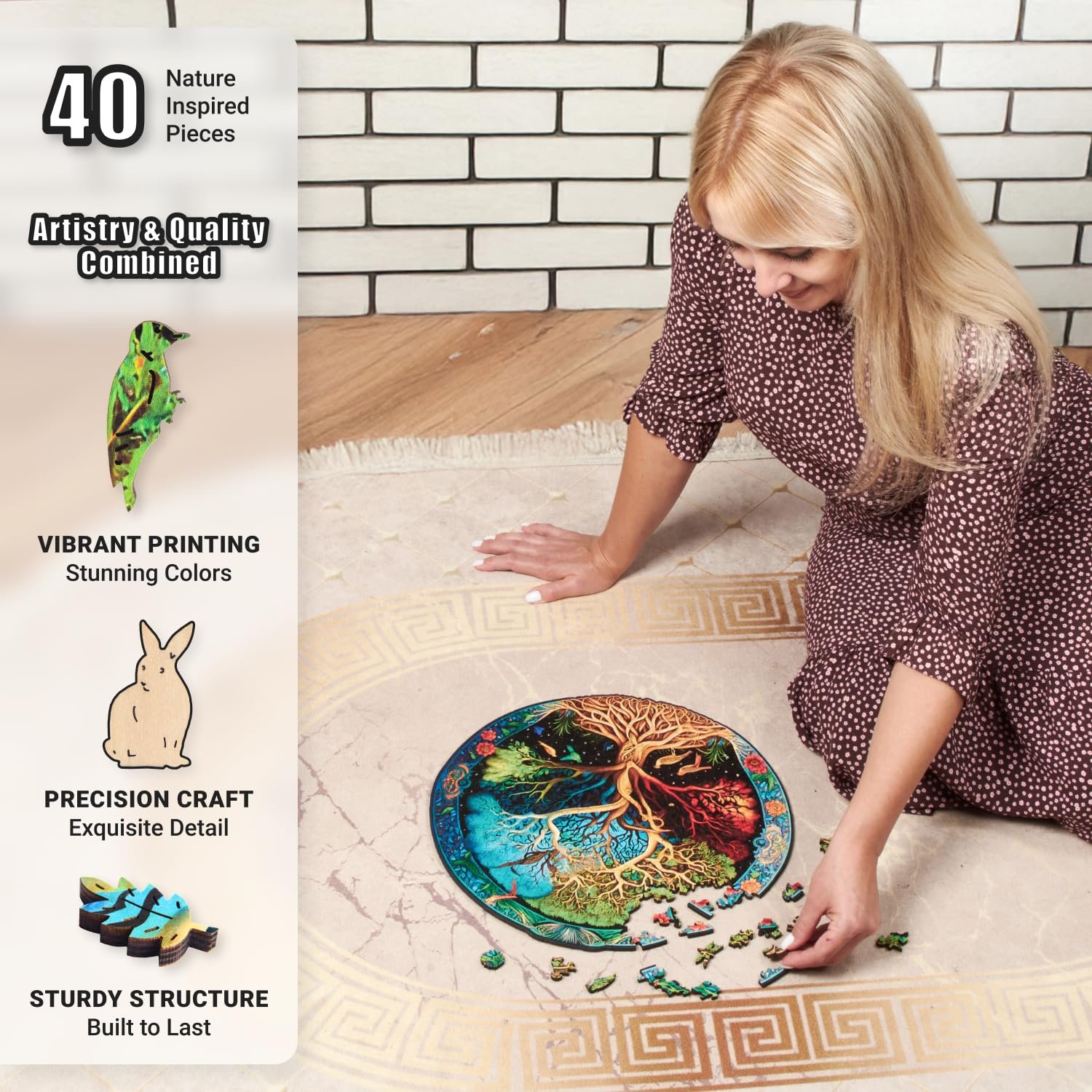 Дерев'яний пазл LEOGOR Eternal Tree of Life 200 деталей 30.2 × 30.5 см Кругла мозаїка, фото №5