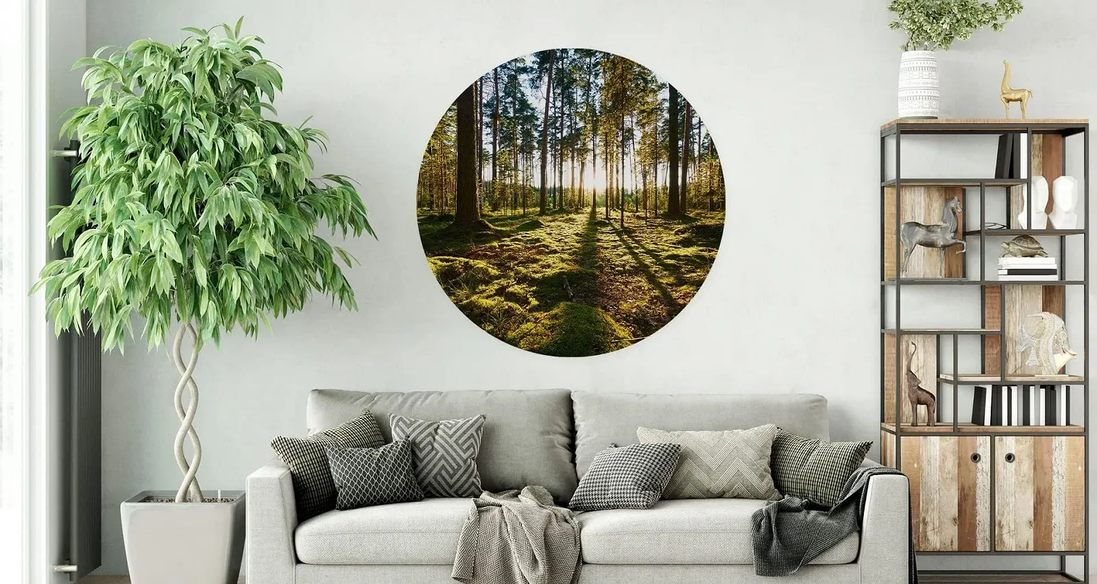 Наклейка на стіну Muralo Circle Trees Forest Sun Rays 100 x 100 см, 3D, фото №3 Наклейка на стіну Muralo Circle Trees Forest Sun Rays 100 x 100 см, 3D, фото №3