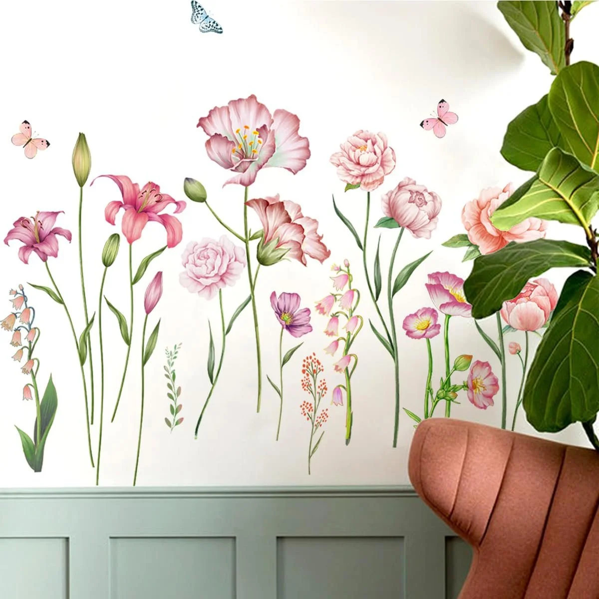 Наклейка на стіну Runtoo Квіти Рожева Бохо, фото №2