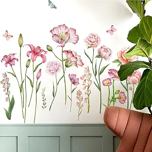 Наклейка на стіну Runtoo Квіти Рожева Бохо synthetic.ua - Фото 1