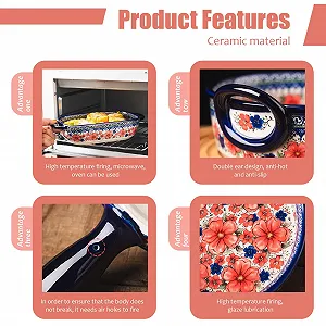 Форма для запікання керамічна 730 мл прямокутна з подвійними ручками та квітковим принтом synthetic.ua - Фото 1