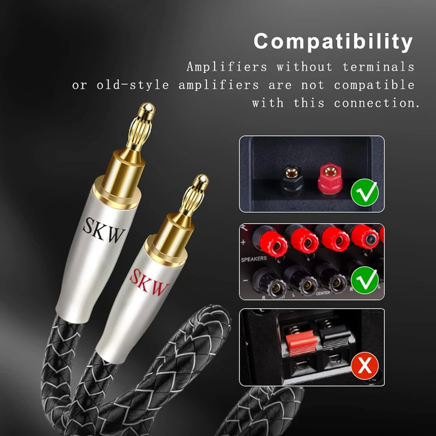 Пара акустичних кабелів SKW з штекерами типу «банан» Сірий, фото №7 Пара акустичних кабелів SKW з штекерами типу «банан» Сірий, фото №7