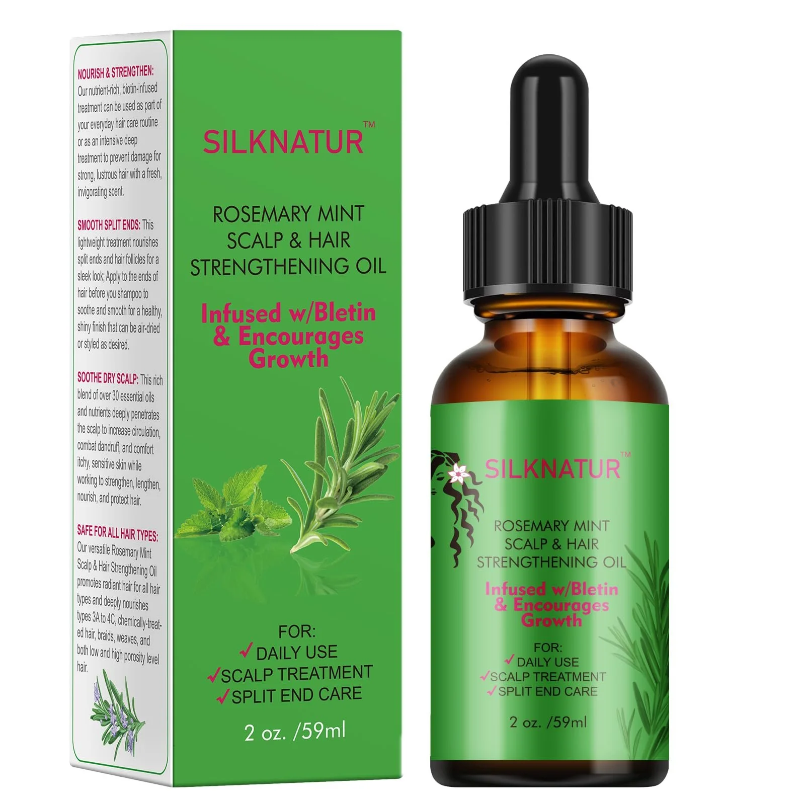 Олія SilkNatur Розмарин та М'ята для Зміцнення Шкіри Голови та Волосся Подвійна Упаковка (2 x 59 мл), фото №1