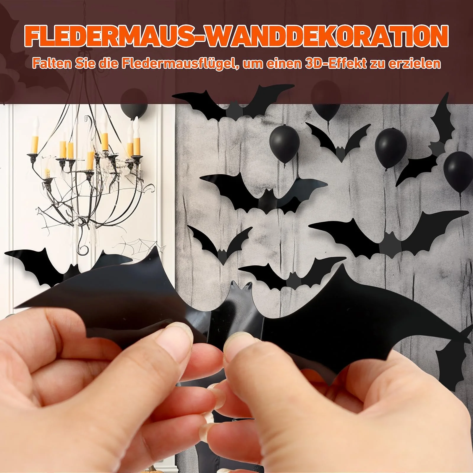 Наклейки на стіну Декоративні кажани Хелловін 120 шт. 4 розміри 3D PVC Чорний, фото №3