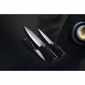 Набор ножей WMF Yari 3 предмета, кованые, японская специальная ножевая сталь, 67 слоев, ручка из дерева пакка, дамасское лезвие synthetic.ua - Фото 1