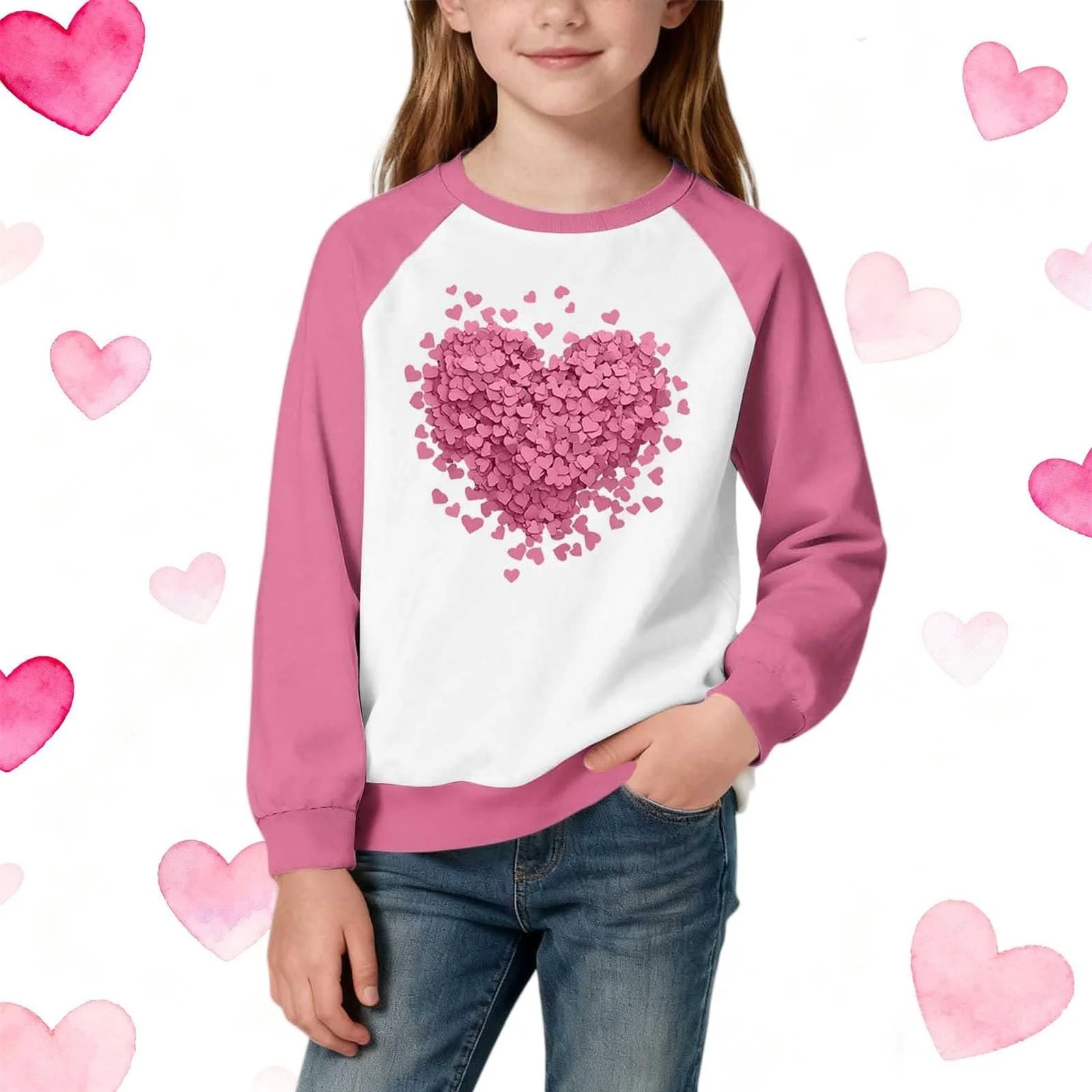 Світшот NZYIHAO з принтом серця для дівчинки, фото №3