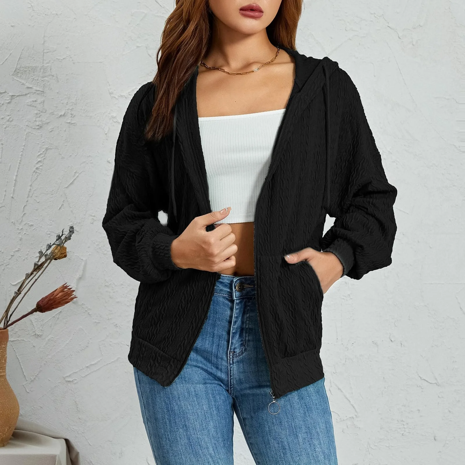 Женская Куртка Yoisdtxc Осенняя С Капюшоном Однотонная, фото №3 Женская Куртка Yoisdtxc Осенняя С Капюшоном Однотонная, фото №3