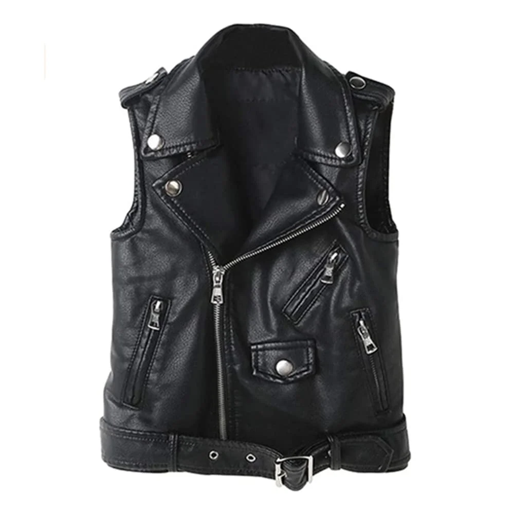 Дитяча байкерська куртка без рукавів зі штучної шкіри з асиметричною блискавкою, фото №1