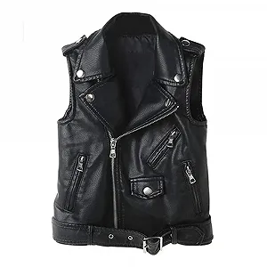 Дитяча байкерська куртка без рукавів зі штучної шкіри з асиметричною блискавкою - Фото 1