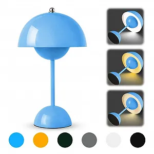 Настільна лампа акумуляторна бездротова у формі гриба сенсорна димована 3000 K - 6000 K IP54 Синя - Фото 1