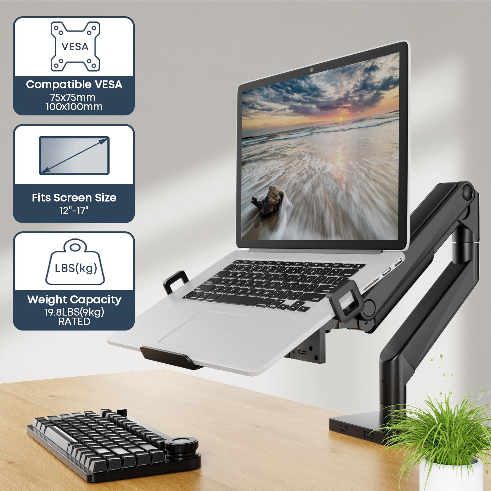 Универсальное крепление для ноутбука 12-17 дюймов - VESA адаптер для VESA 75 x 75/100 x 100 мм - Держатель для ноутбука с вентиляцией Совместим с кронштейнами для монитора, фото №2