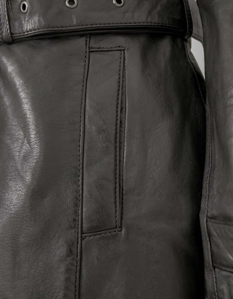 Тренч Жіночий Mauritius Шкіряний Наппа з Ягняти Чорний, фото №7