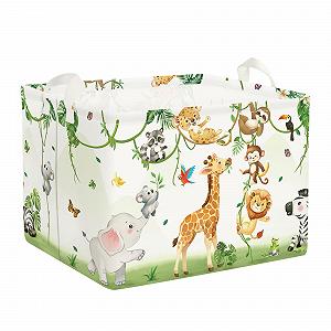 Корзина для игрушек Детская HUUMONSS Жираф Медведь для мальчиков девочек Слоны Большая, Белый 36 л - Фото 1