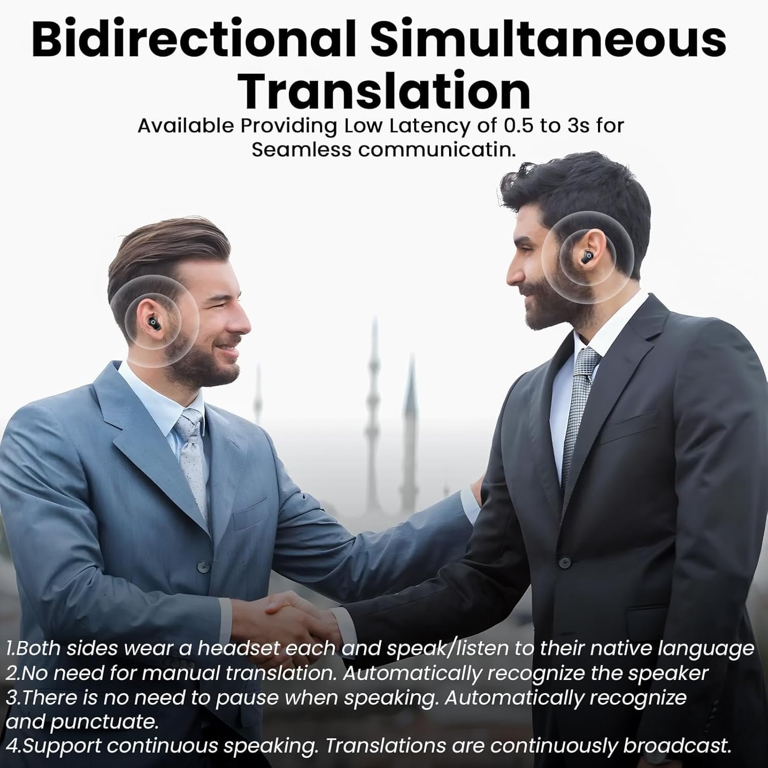 Наушники для перевода голоса AI 3-в-1, Bluetooth 5.4, поддержка 144 языков, наушники с микрофоном ENC и AI App, 48 ч AI наушники с App для бизнеса, фото №4