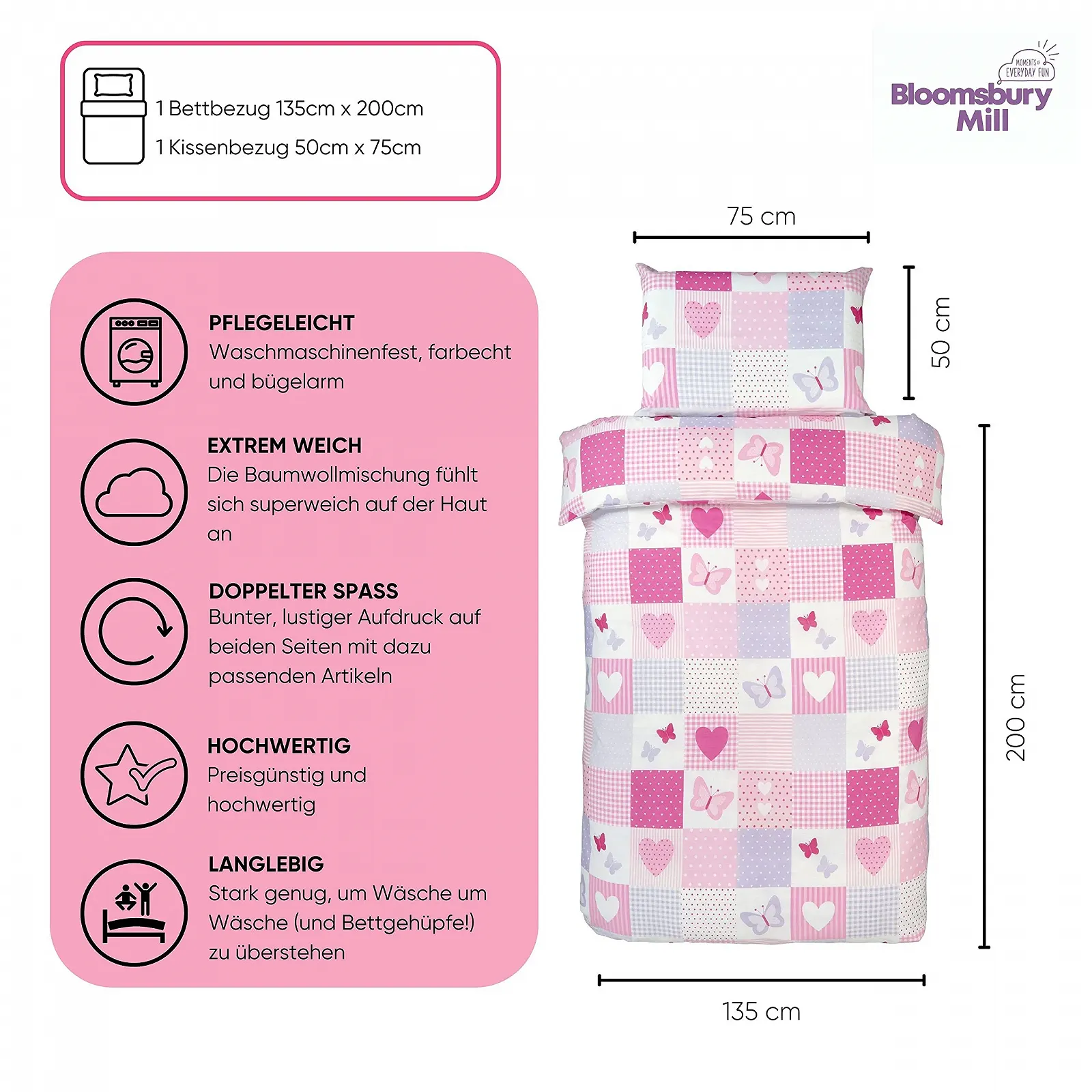 Комплект дитячої постільної білизни Bloomsbury Mill Hearts & Butterflies Patchwork, фото №2