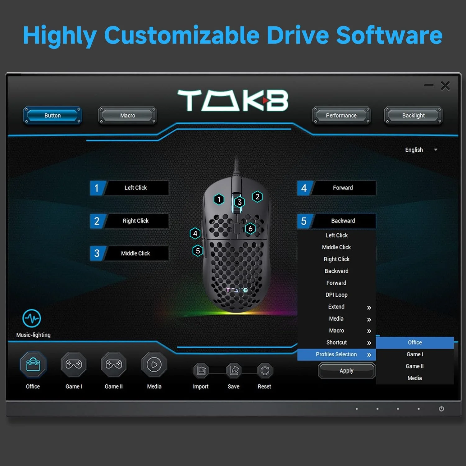 Мышь TMKB M1se Игровая USB 12800 DPI Оптический Сенсор 6 Программируемых Кнопок Сотовая RGB Белый, фото №7