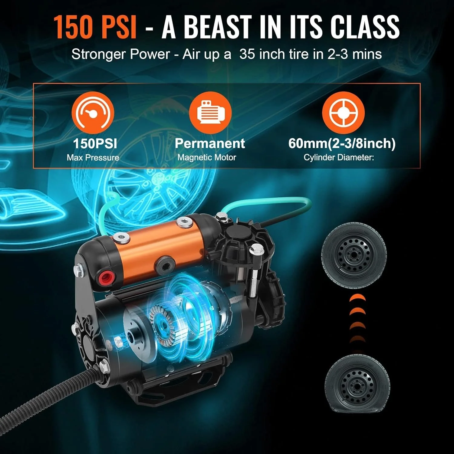 Комплект бортового повітряного компресора VEVOR YF6475 Black, фото №3