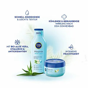 Лосьон NIVEA SUN Nourishing After Sun, лосьон для тела с успокаивающим эффектом после загара, After Sun с органическим алоэ вера и гиалуроновой кислотой для увлажнения в течение 48 часов (400 мл) synthetic.ua - Фото 1