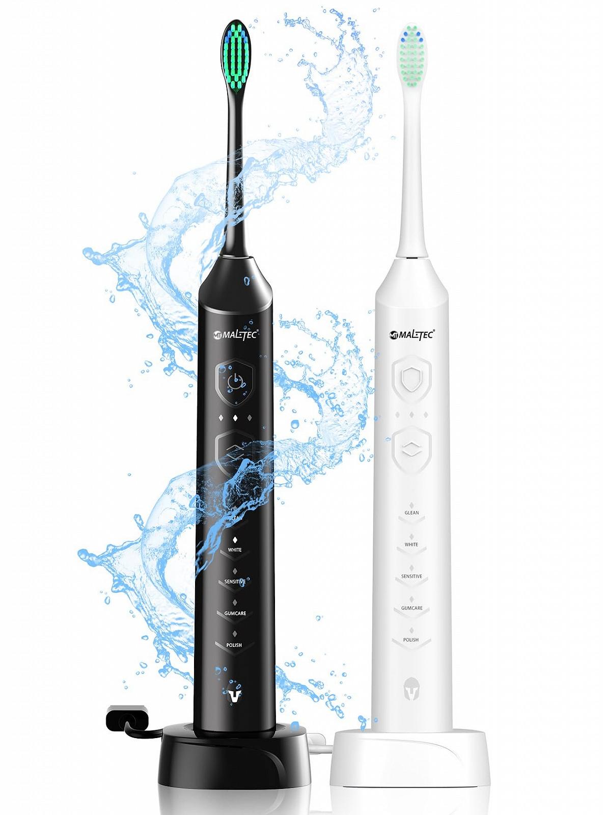 Набір електричних звукових зубних щіток MalTec Sonic 2 шт, 6 режимів, 2 зарядні пристрої, фото №1