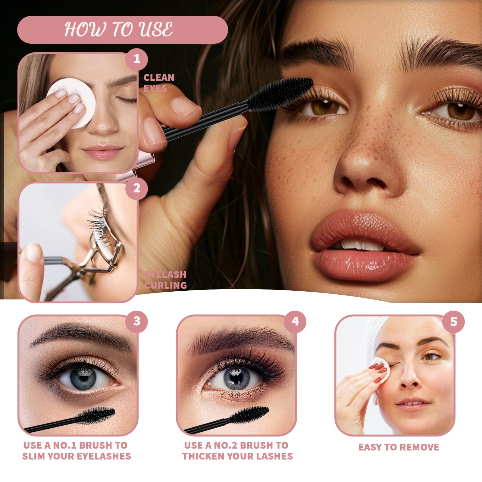Mascara XiXiRan 2-in-1, водостойкая для чувствительных глаз, длинные густые объемные ресницы, фото №6